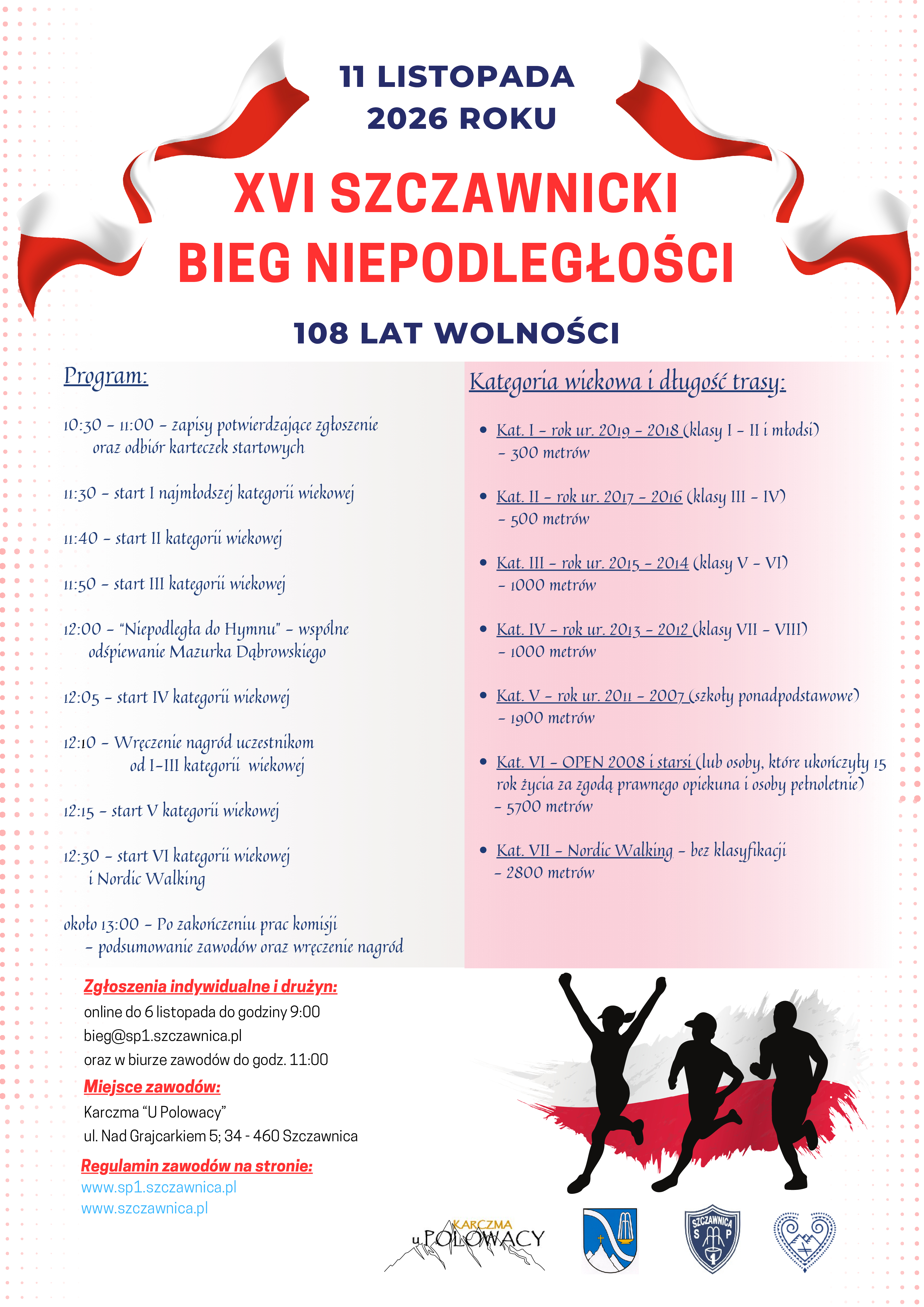 XVI SZCZAWNICKI BIEG NIEPODLEGŁOŚCI - ZGŁOSZENIA